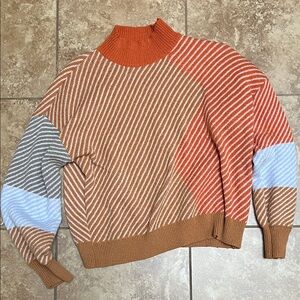 SHEIN Orange and Brown Chunky Knit Sweater